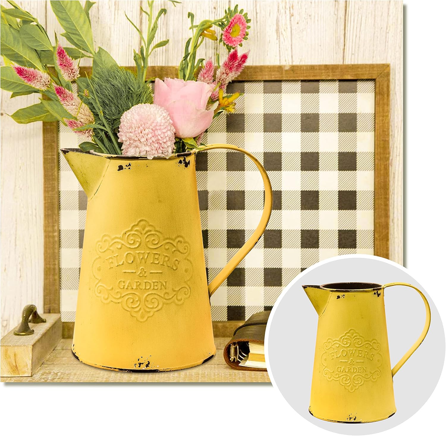 MISIXILE Rustic Country Metal Vase 75 Inches Yellow
