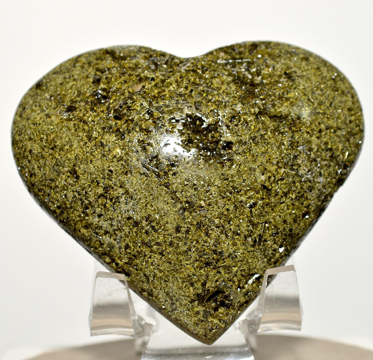 70mm Green Epidote Puffy Heart Mineral Stone - Peru