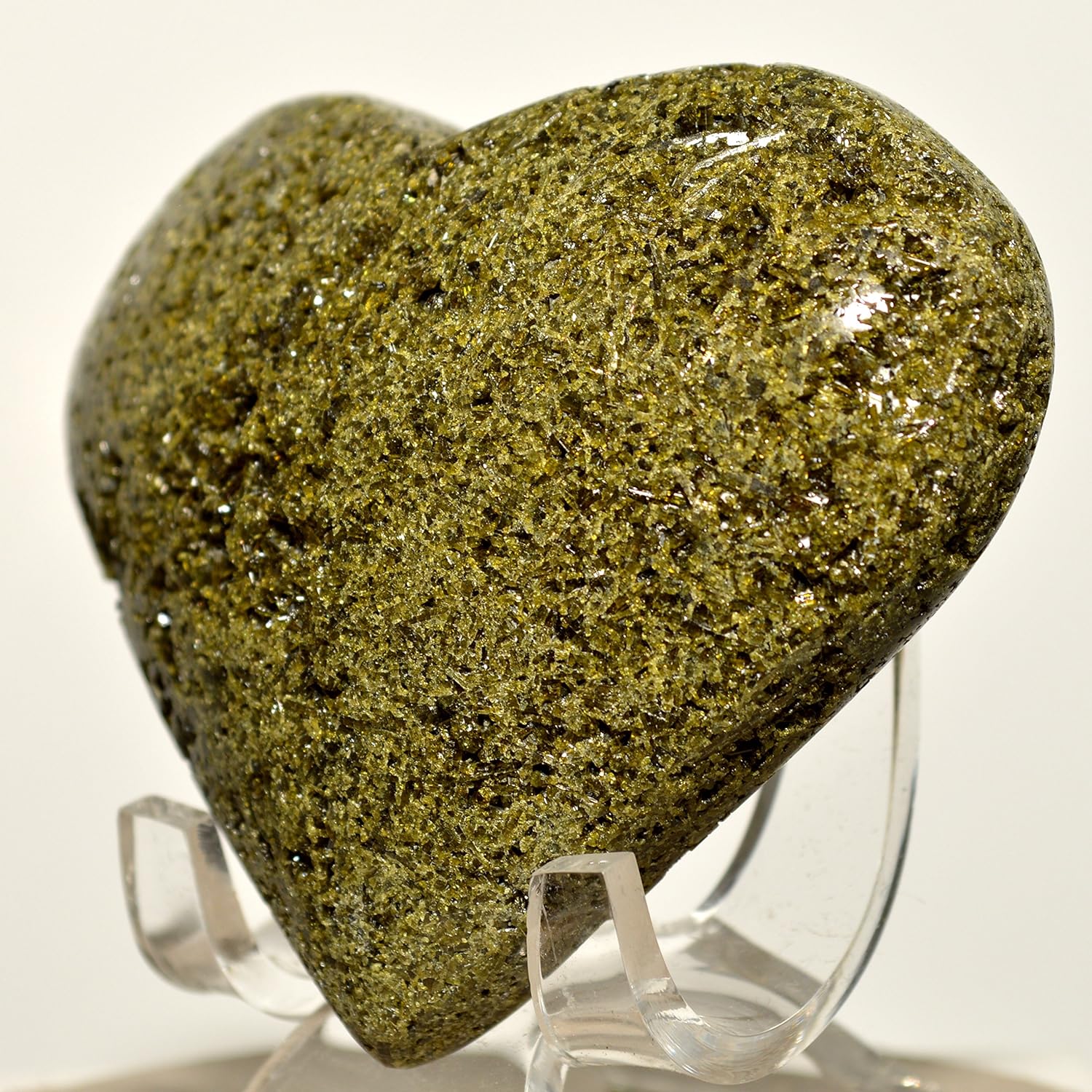 70mm Green Epidote Puffy Heart Mineral Stone - Peru