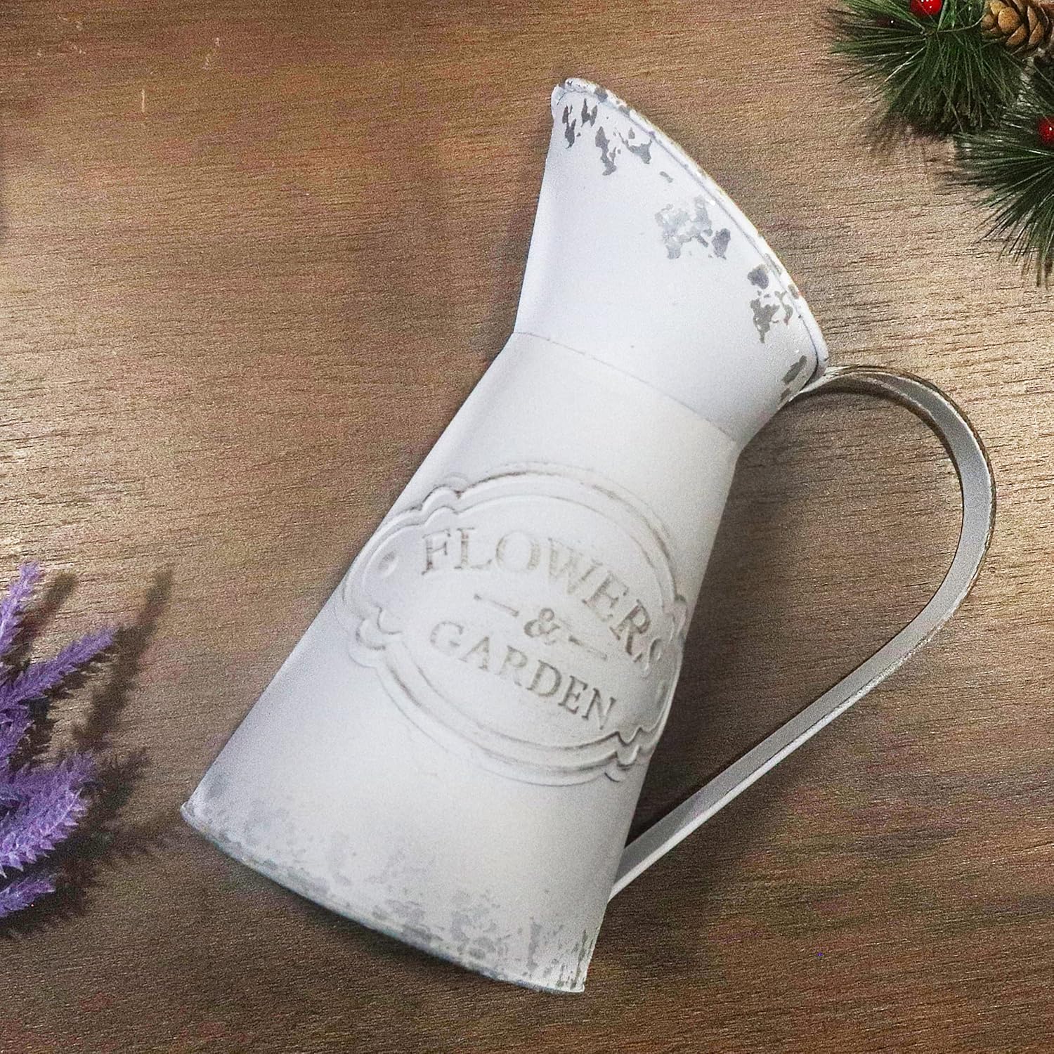 Rustic White Metal Shabby Chic Vase for Flowers