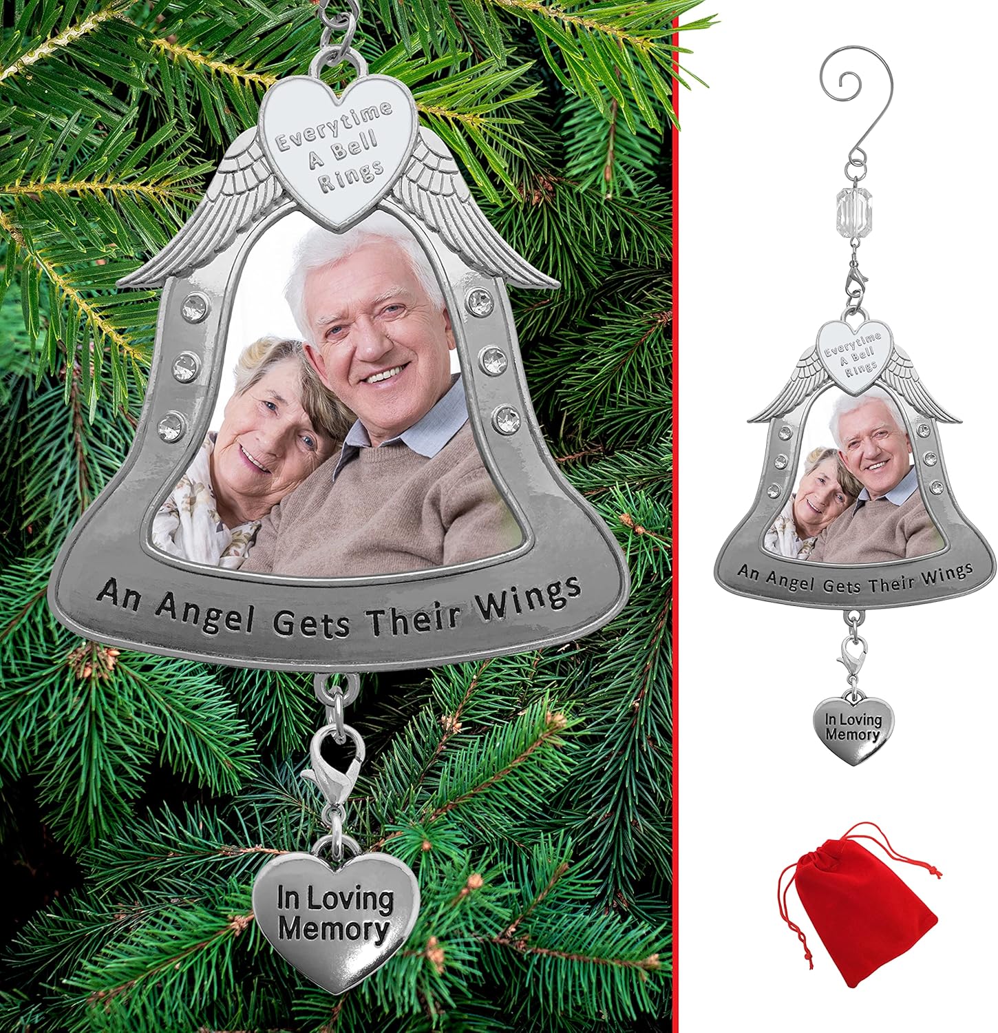 Loving Memory Photo Christmas Ornament with Angel Wings