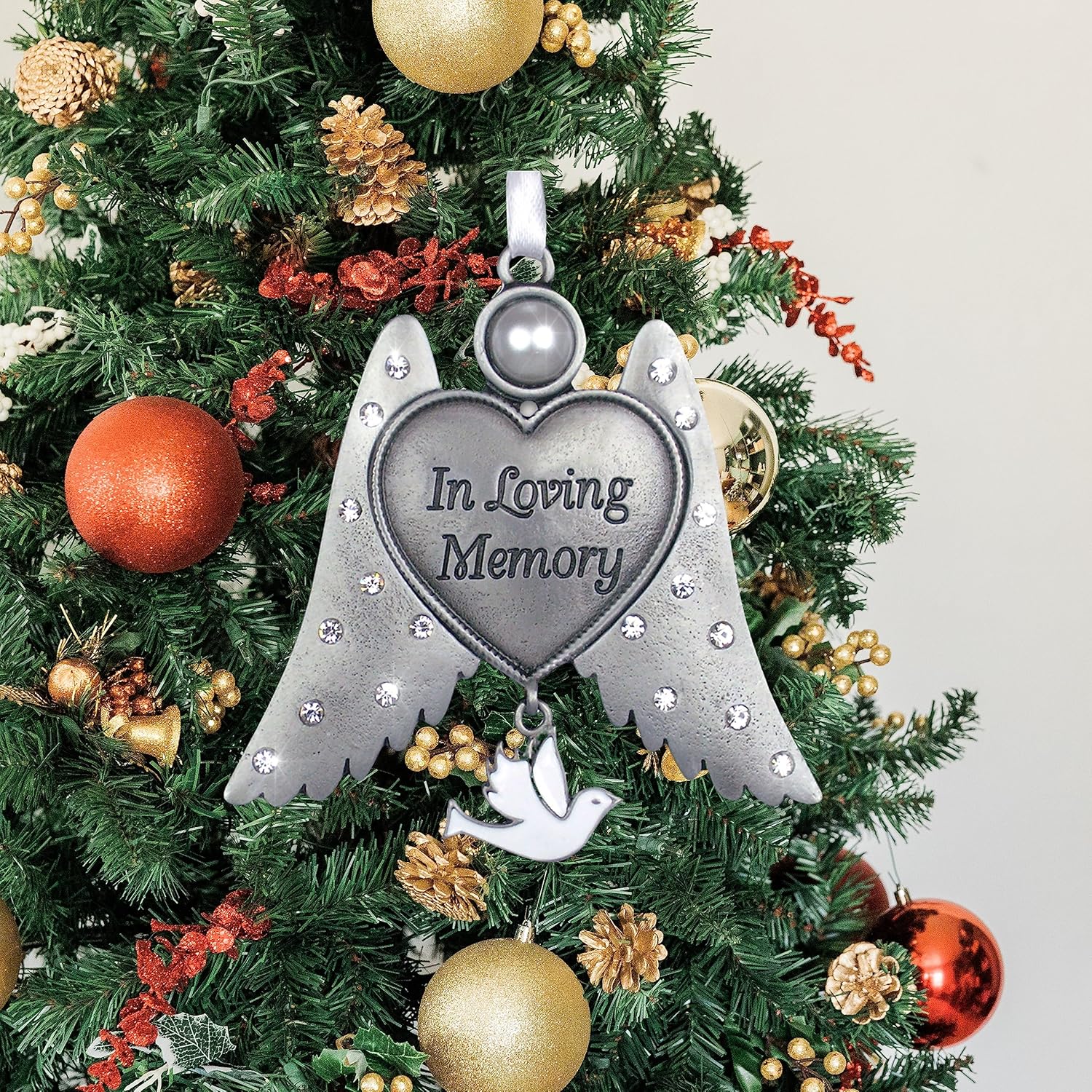 Sympathy Gift Angel Wings Ornament with Heart Engraving