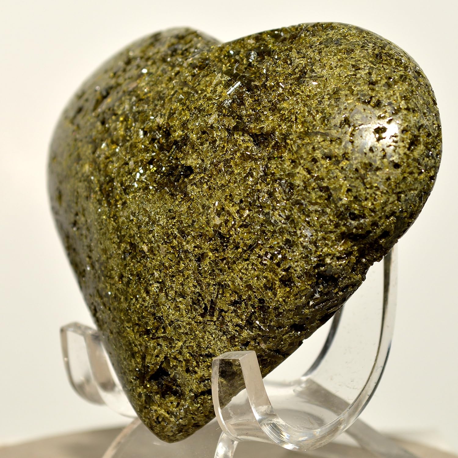 70mm Green Epidote Puffy Heart Mineral Stone - Peru