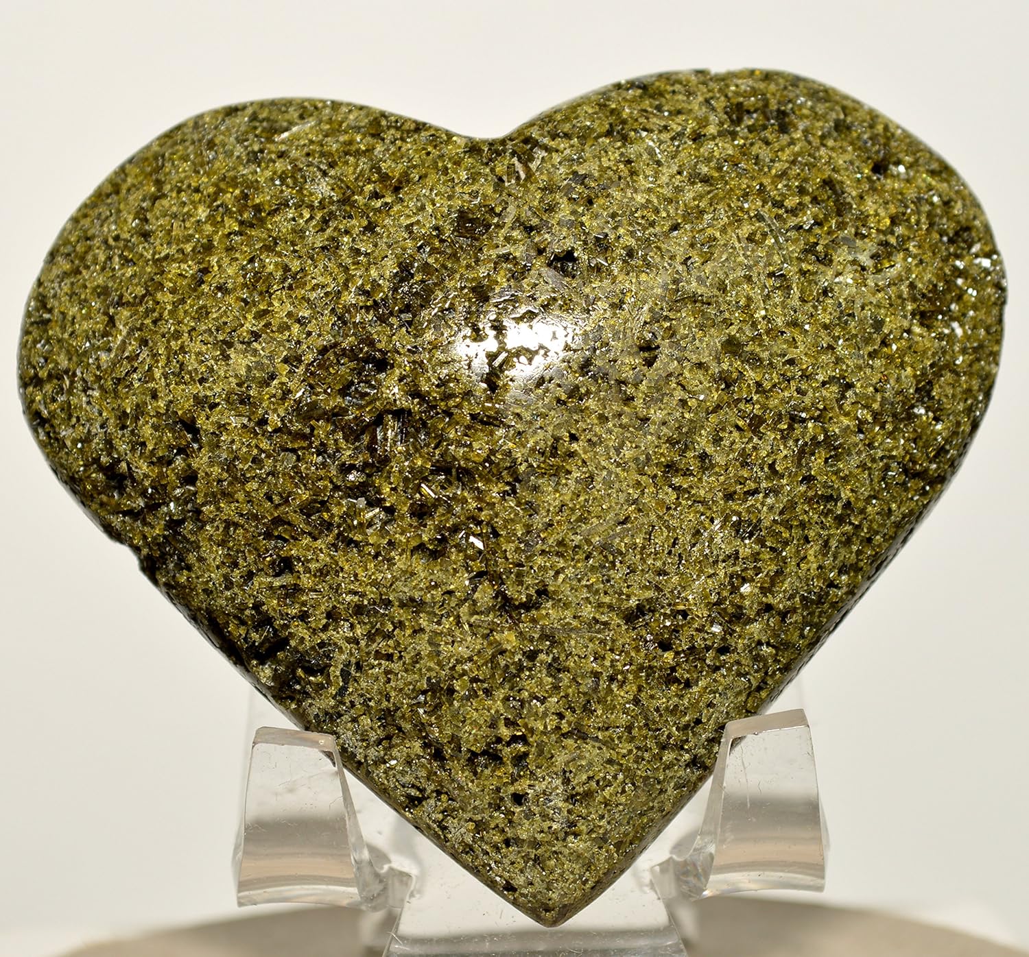 70mm Green Epidote Puffy Heart Mineral Stone - Peru